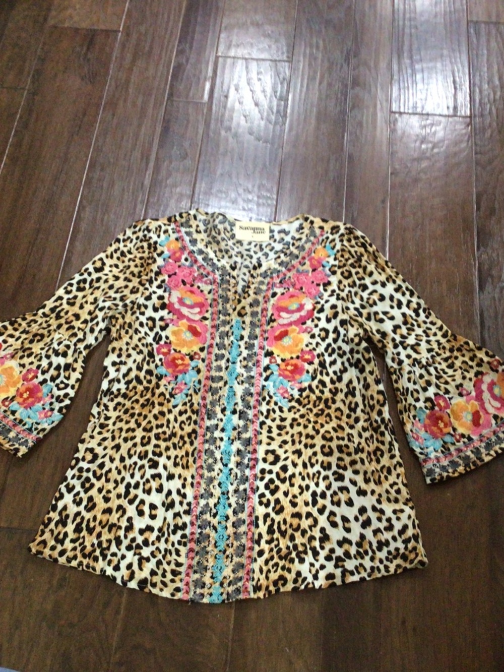 Savanna Jane Animal print top with embroidered flowers. Size small